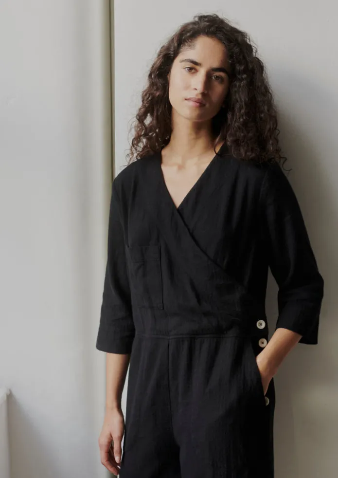 Brushed Cotton Linen Herringbone Jumpsuit