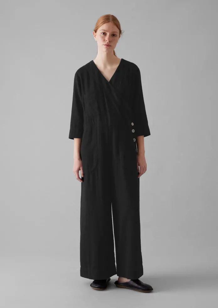 Brushed Cotton Linen Herringbone Jumpsuit