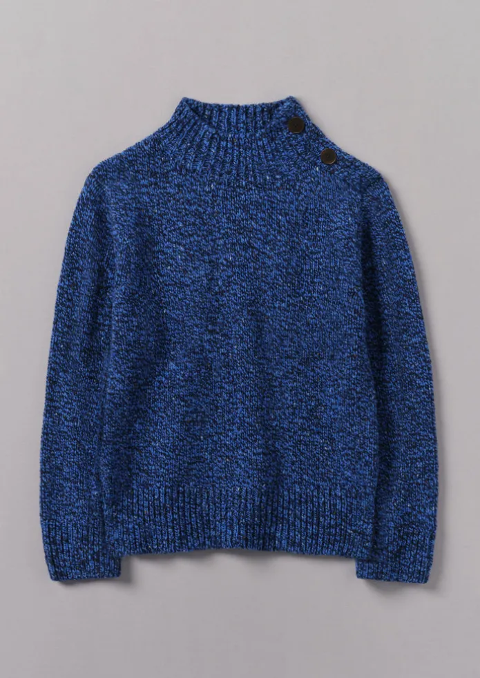 Button Shoulder Marled Donegal Wool Sweater