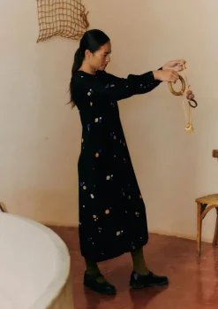 Cosmic Dot Print Column Dress