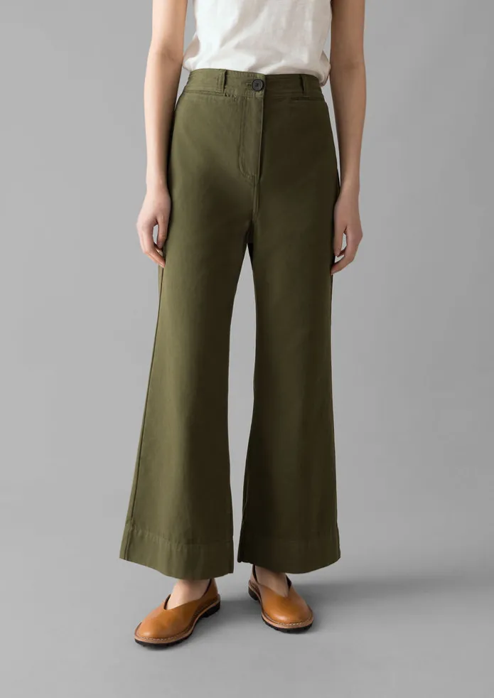 Cotton Canvas Kick Flare Trousers