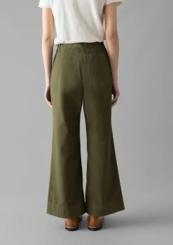Cotton Canvas Kick Flare Trousers