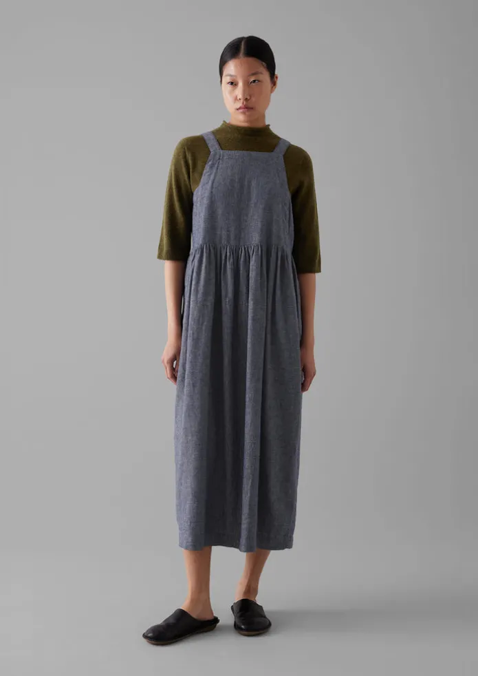 Cotton Linen Twill Gathered Waist Dress