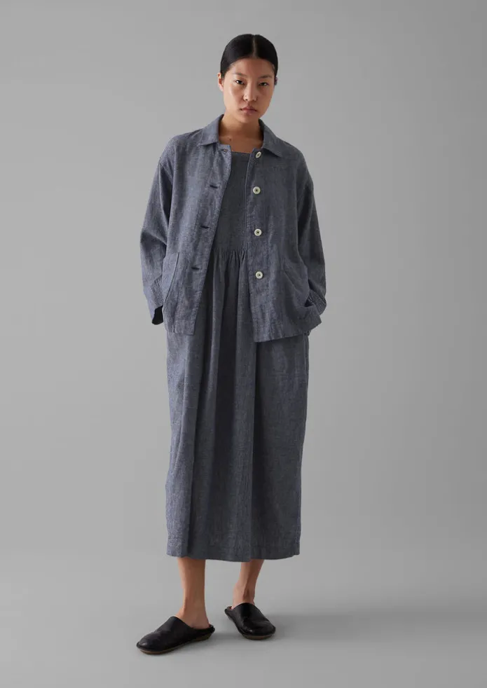 Cotton Linen Twill Gathered Waist Dress
