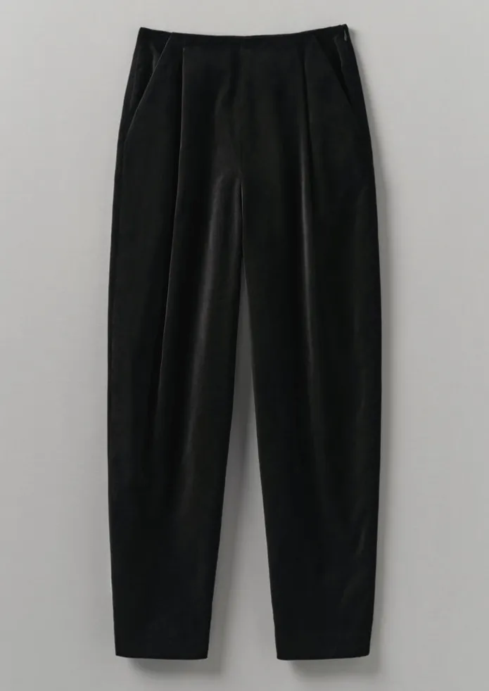 Cotton Velvet Pleat Front Trousers