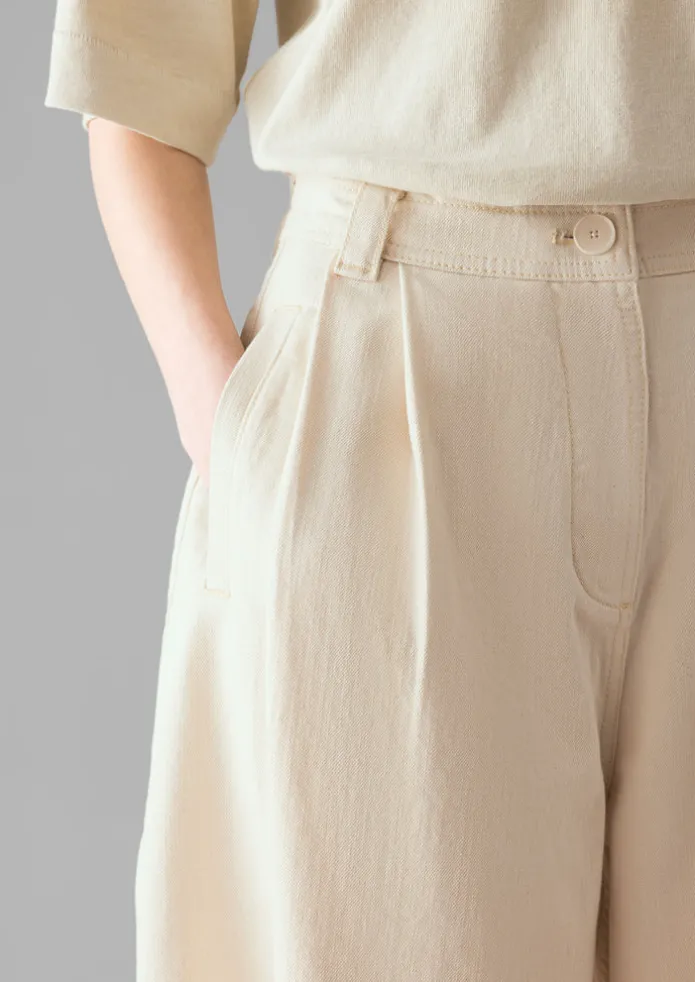 Ecru Denim Pleat Front Trousers
