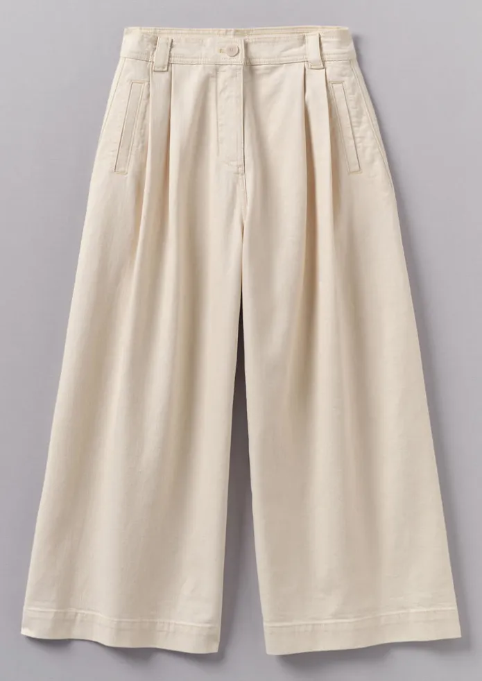 Ecru Denim Pleat Front Trousers