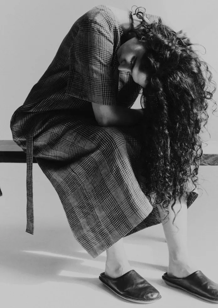 Etched Check Linen Dress