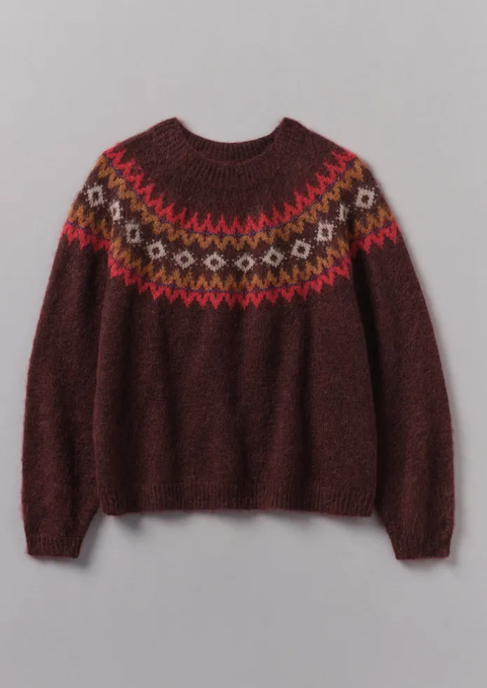 Fair Isle Yoke Mohair Blend Easy Sweater