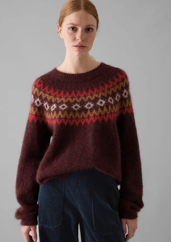 Fair Isle Yoke Mohair Blend Easy Sweater