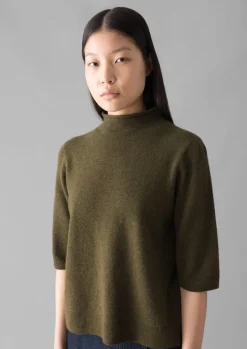 Fine Wool Cashmere Half Sleeve Sweater
