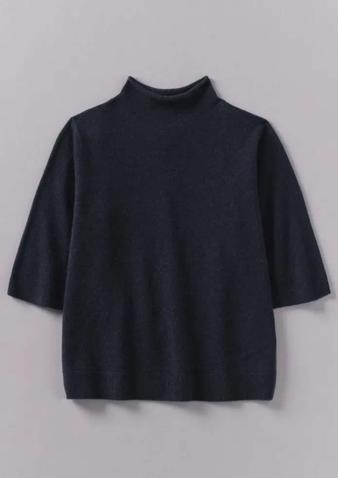 Fine Wool Cashmere Half Sleeve Sweater