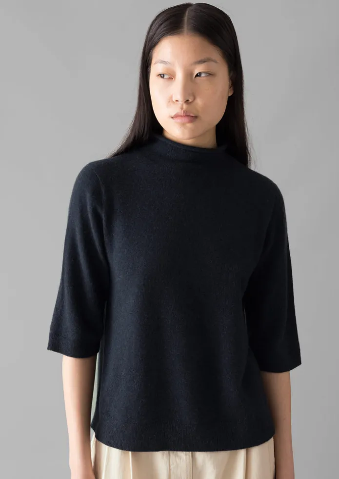 Fine Wool Cashmere Half Sleeve Sweater