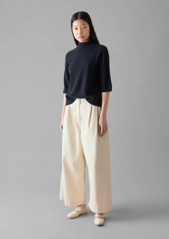 Fine Wool Cashmere Half Sleeve Sweater