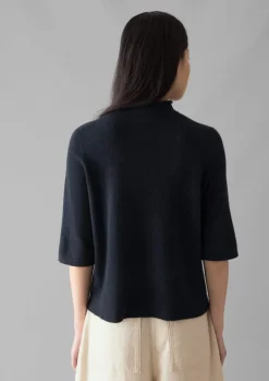 Fine Wool Cashmere Half Sleeve Sweater
