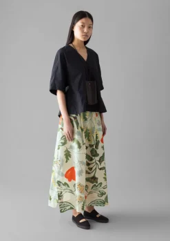 Foliage Print Poplin Skirt