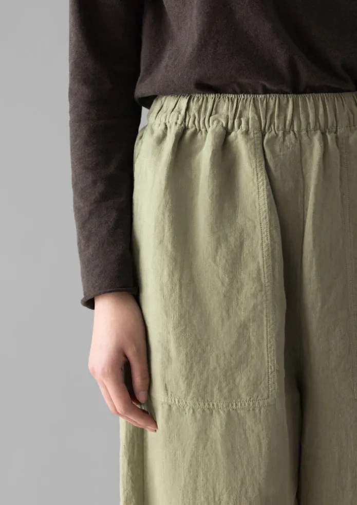 Garment Dyed Linen Barrel Leg Trousers