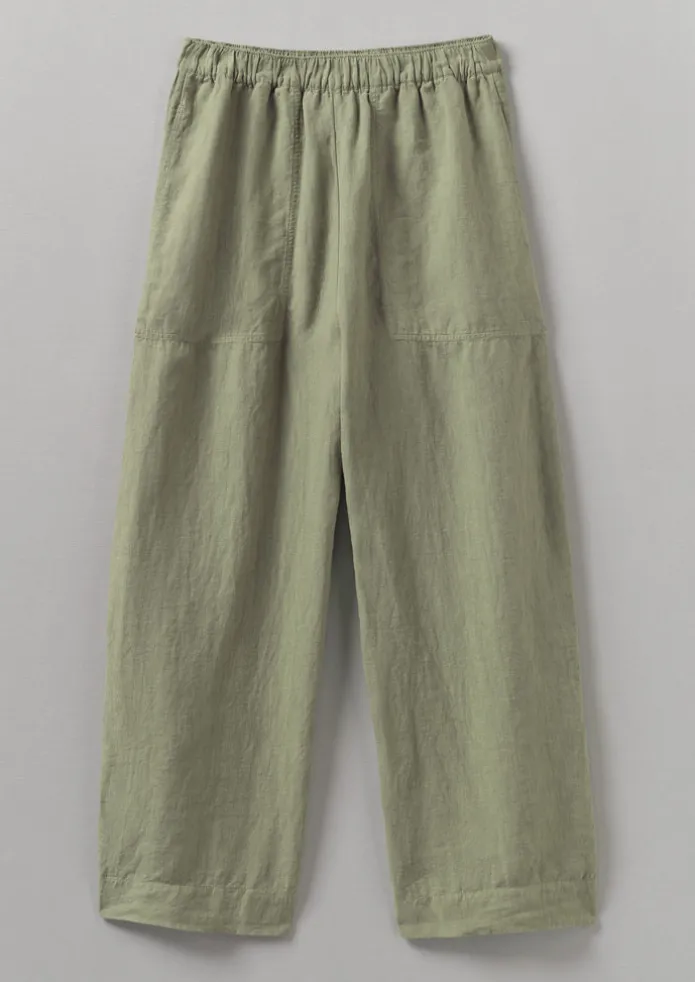 Garment Dyed Linen Barrel Leg Trousers