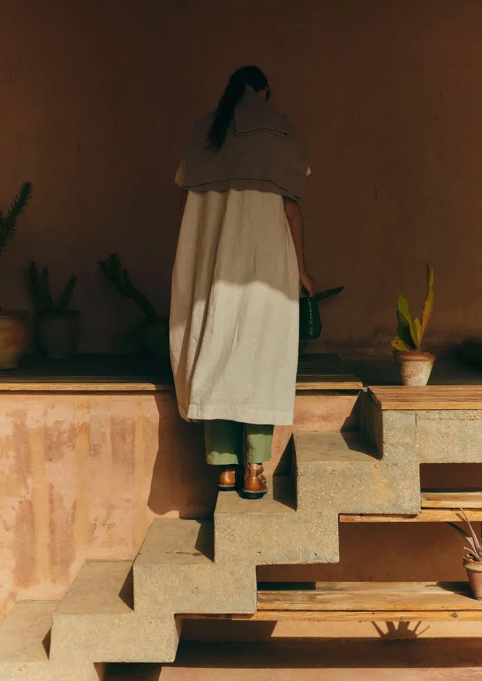 Garment Dyed Linen V-Neck Dress