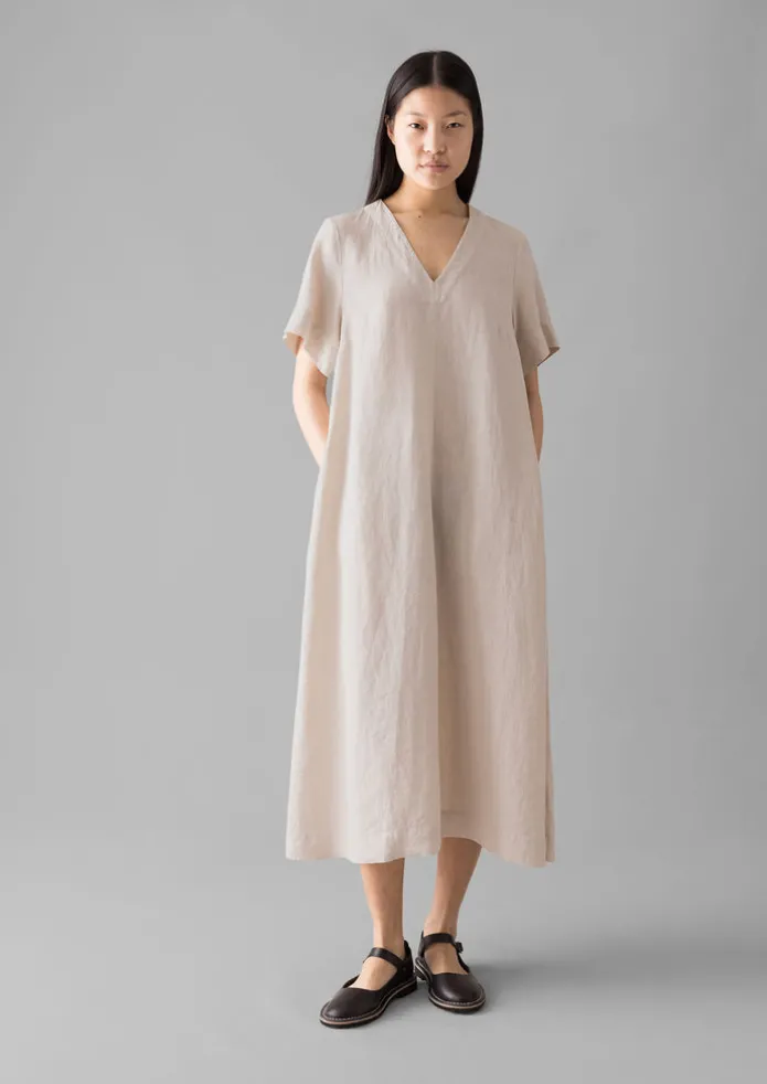 Garment Dyed Linen V-Neck Dress