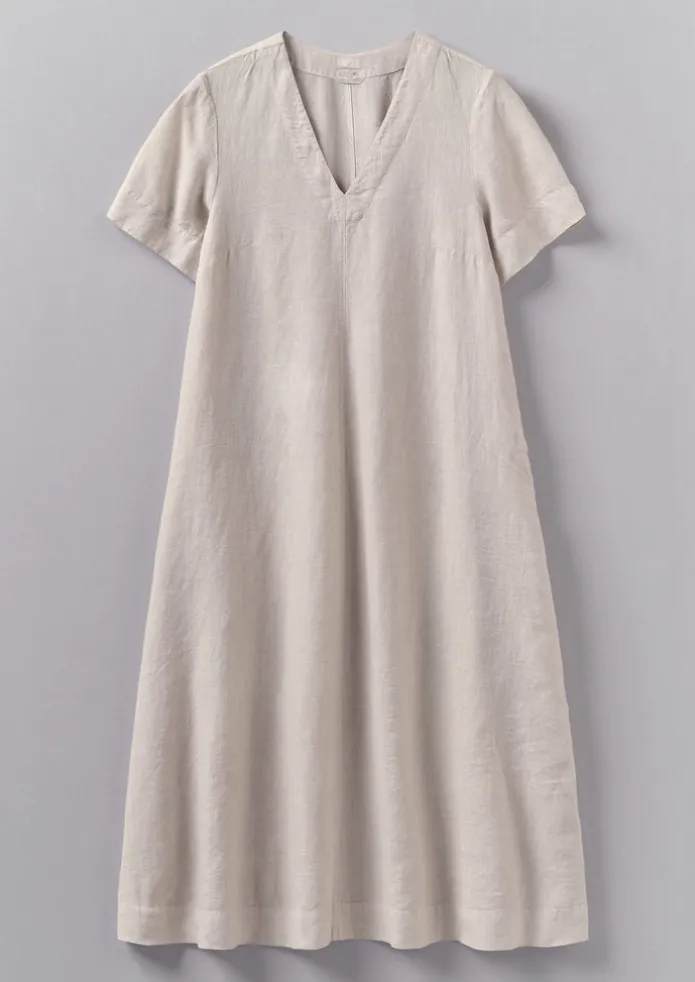 Garment Dyed Linen V-Neck Dress