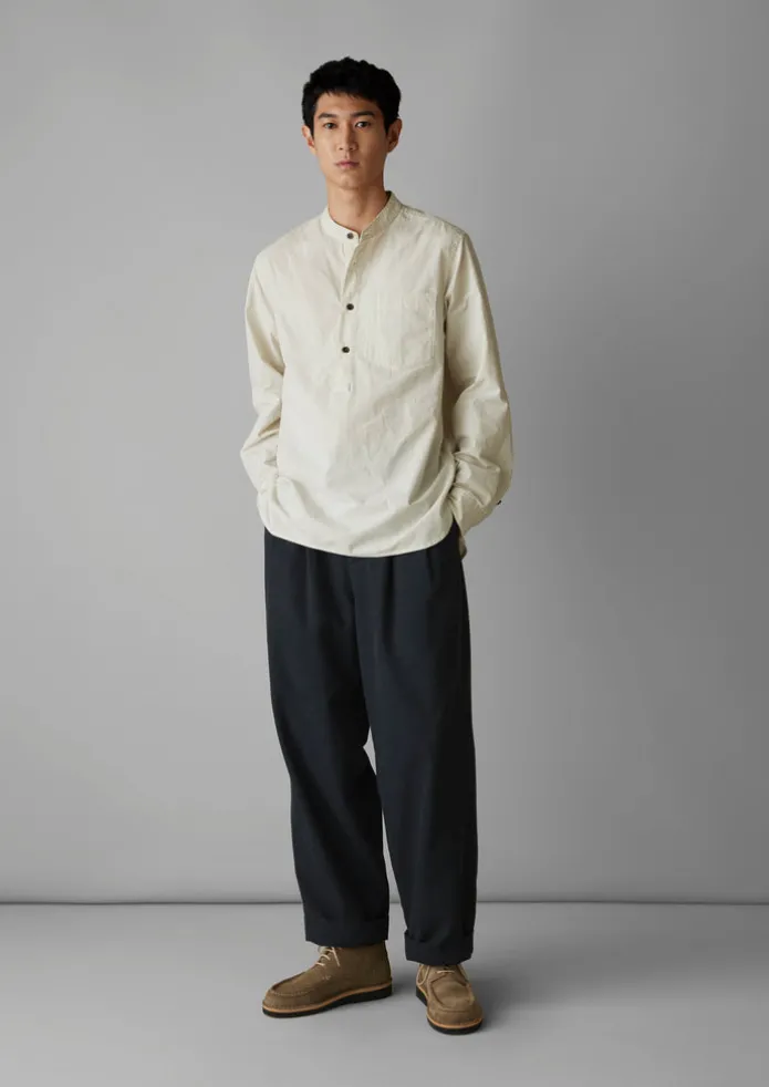 Grandad Collar Stripe Pullover Shirt