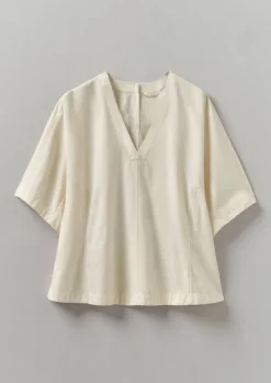 Textured Cotton Poplin V-Neck Top