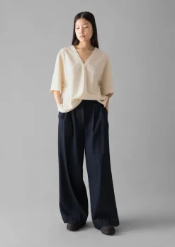 Textured Cotton Poplin V-Neck Top