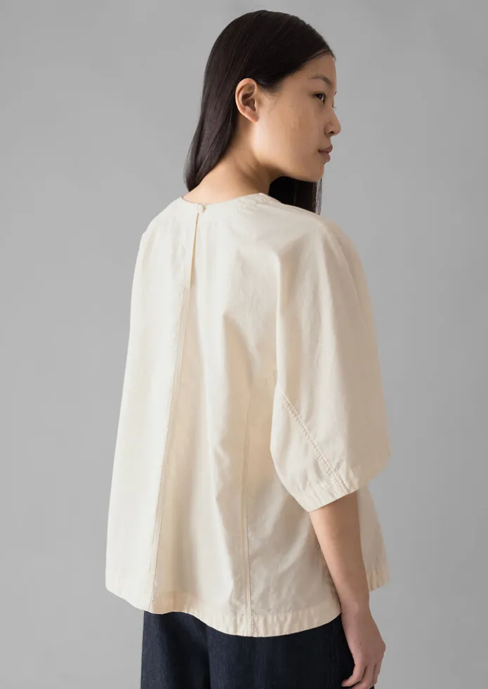 Textured Cotton Poplin V-Neck Top