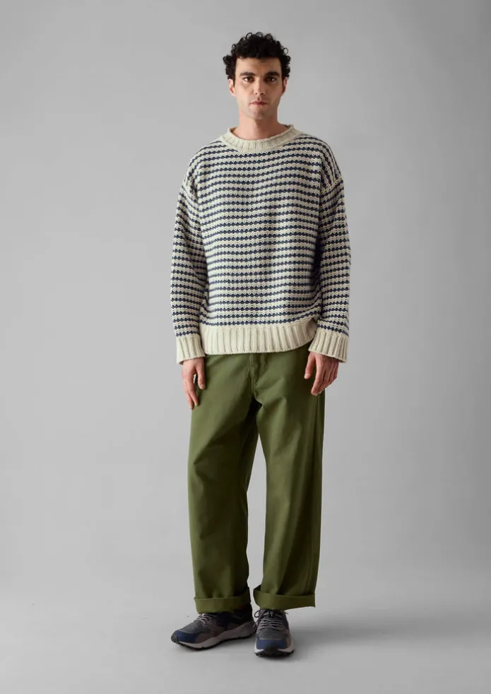 Tucking Stripe Wool Cotton Sweater