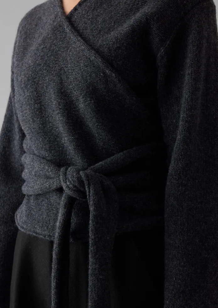 V-Neck Wool Wrap Cardigan